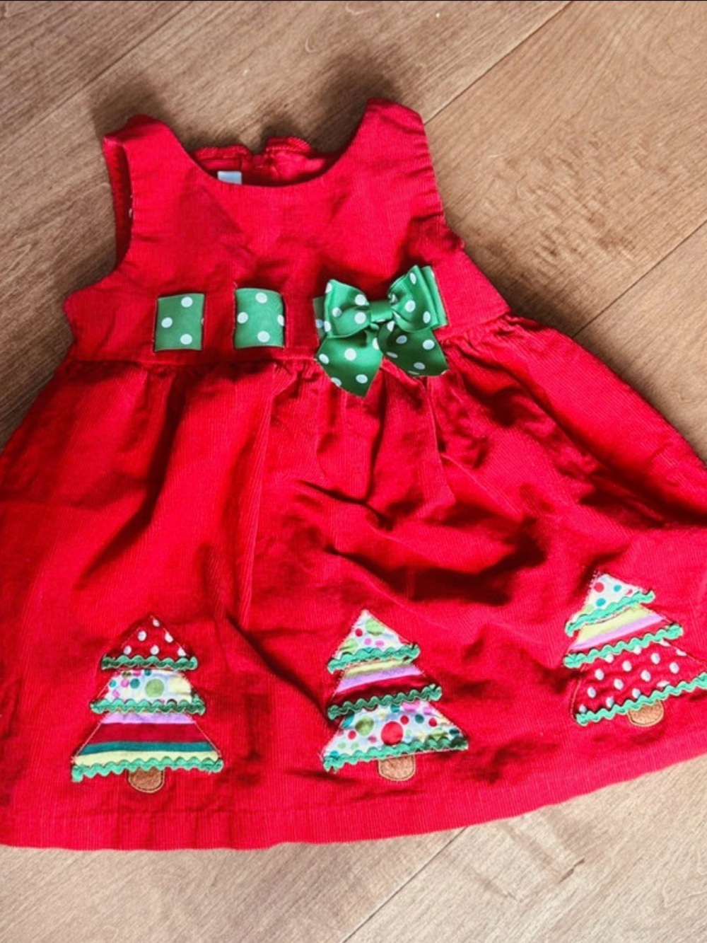 Bonnie Baby Red Holiday Dress with Green Polka-Dot Bow